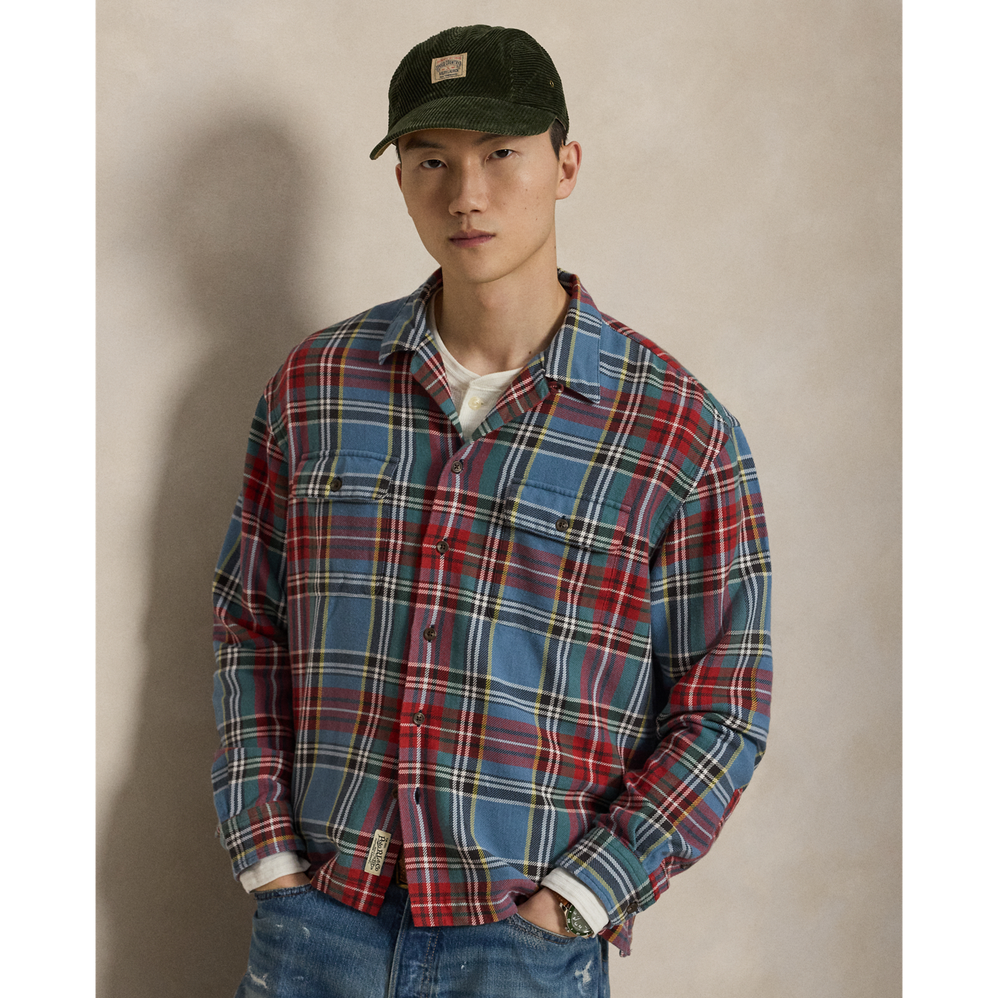 Мужская рубашка Ralph Lauren Classic Fit Plaid Flannel Camp, цвет: Синий красный разноцветный — фото 4