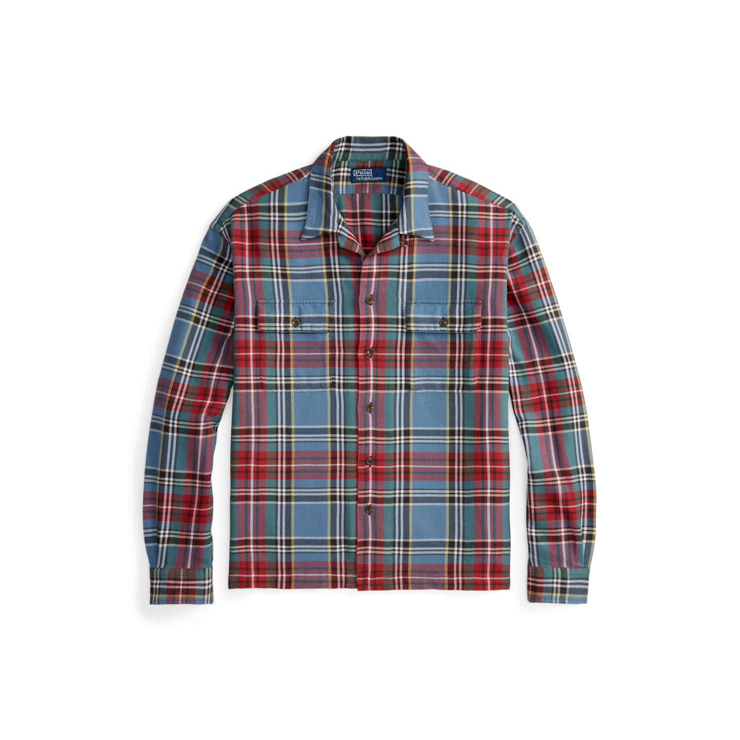 Мужская рубашка Ralph Lauren Classic Fit Plaid Flannel Camp, цвет: Синий красный разноцветный — фото 6