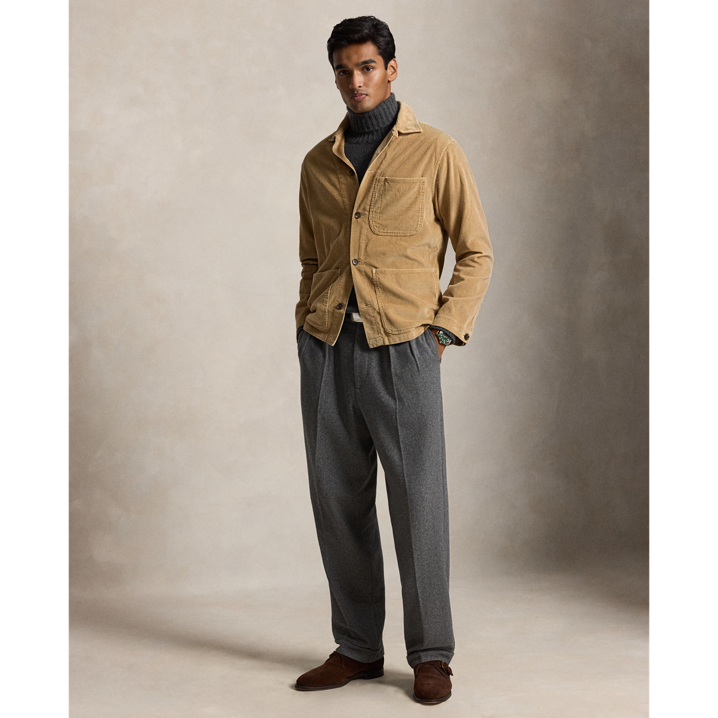 Мужская вельветовая рубашка-куртка Ralph Lauren Utility, цвет: Верблюжий — фото 1