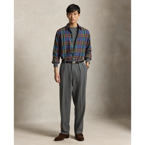 Мужская рубашка Ralph Lauren Classic Fit Plaid Brushed Flannel, цвет: Синий фиолетовый меланжевый