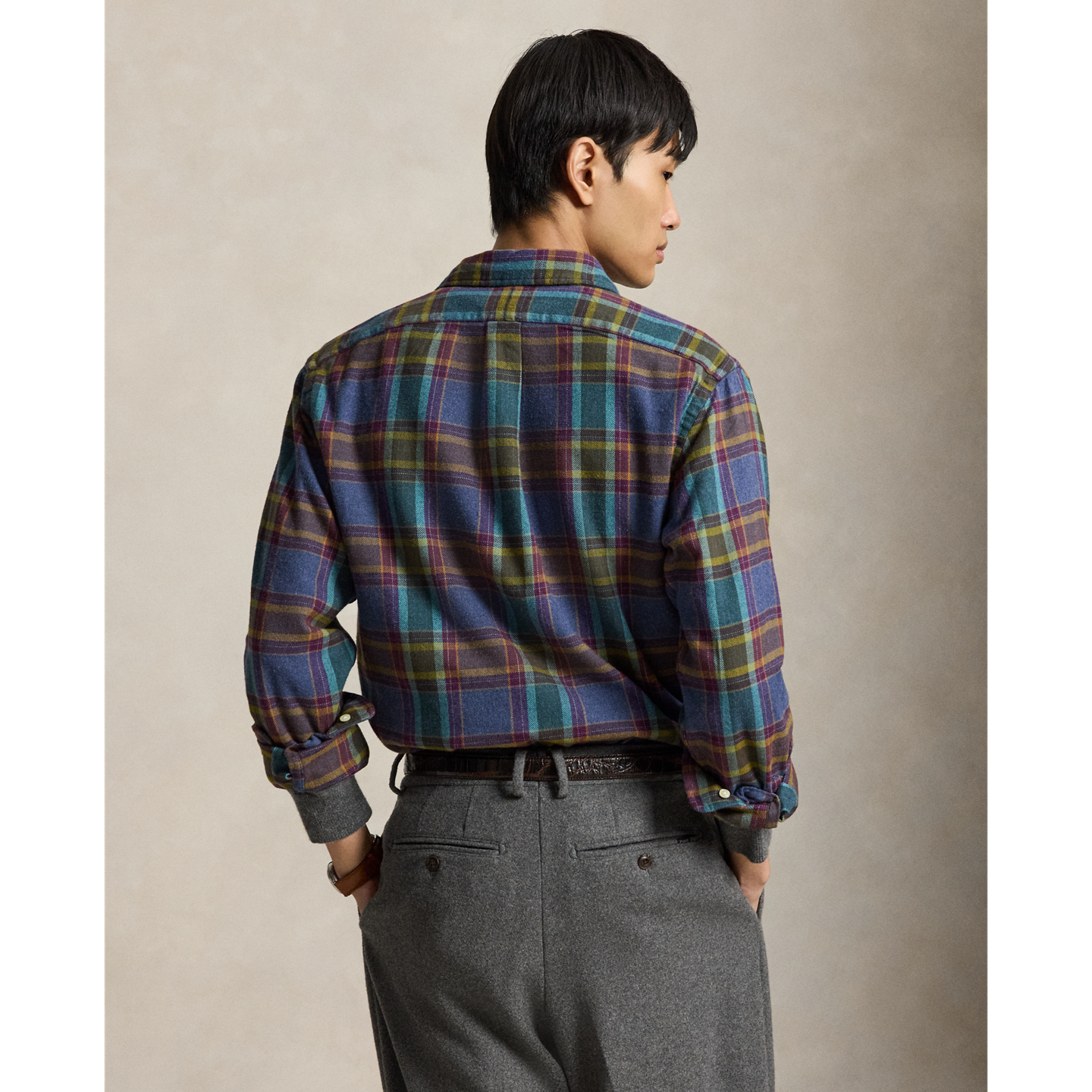Мужская рубашка Ralph Lauren Classic Fit Plaid Brushed Flannel, цвет: Синий фиолетовый меланжевый — фото 2