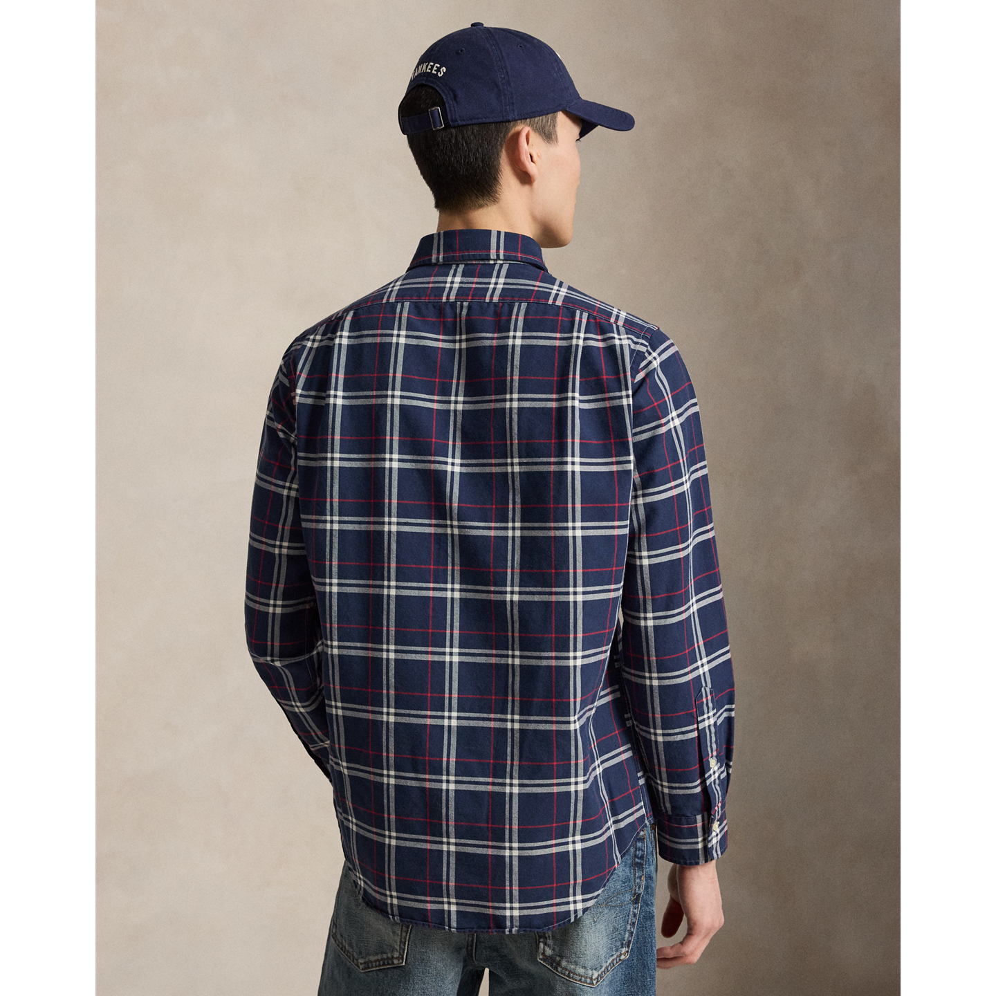 Мужская рубашка Ralph Lauren Classic Fit Plaid Oxford, цвет: Тёмно-синий красный белый — фото 2