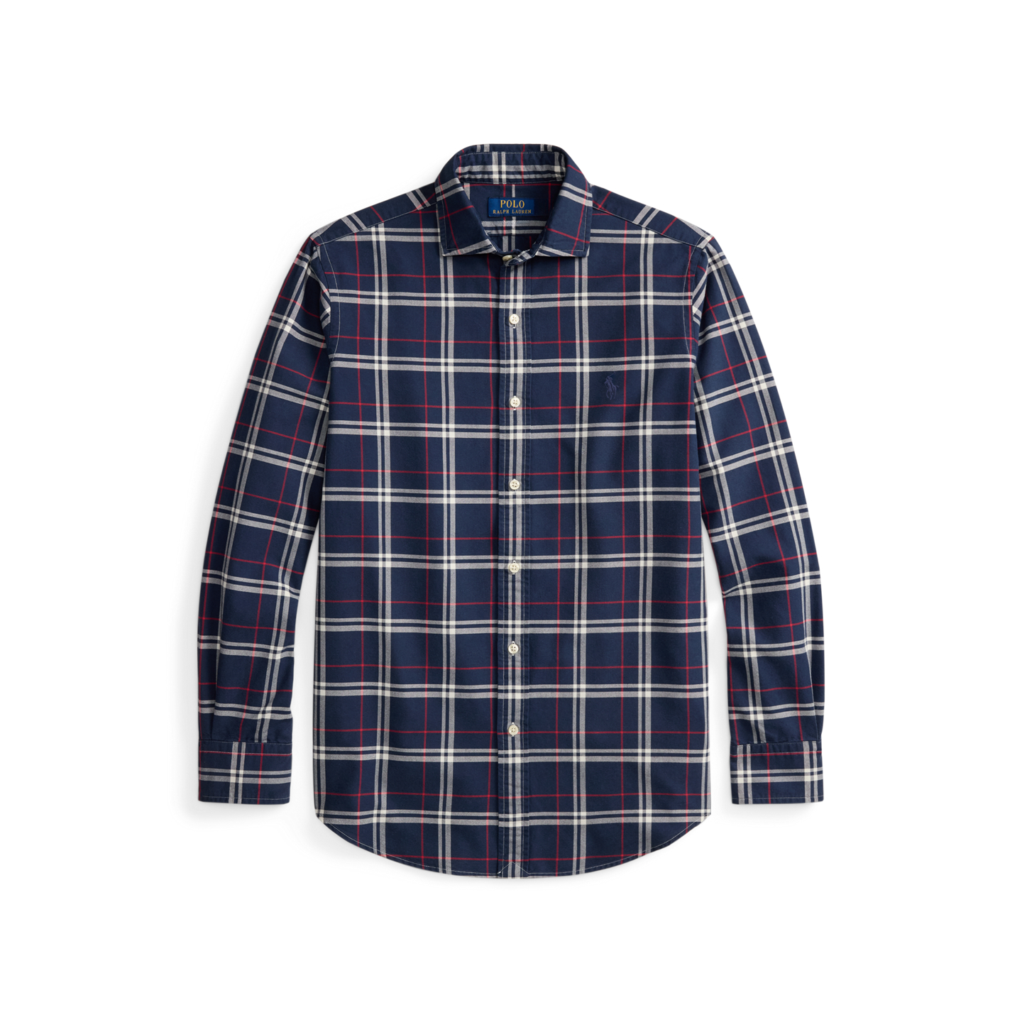 Мужская рубашка Ralph Lauren Classic Fit Plaid Oxford, цвет: Тёмно-синий красный белый — фото 5