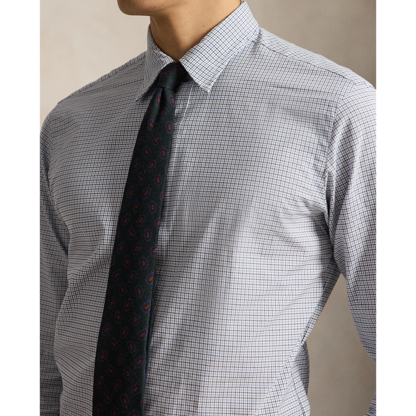 Мужская рубашка Ralph Lauren Classic Fit Checked Poplin, цвет: Белый синий разноцветный — фото 3