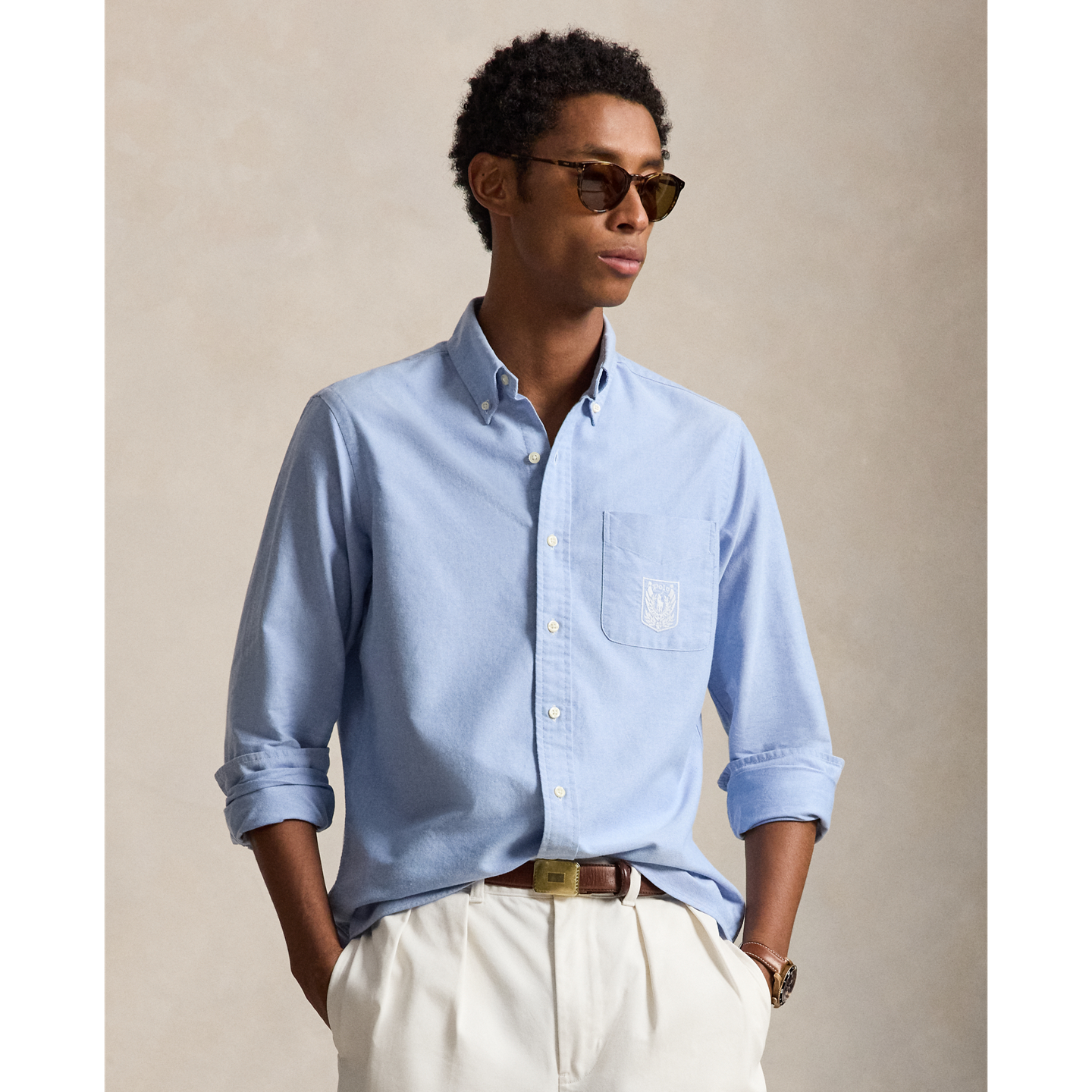 Мужская рубашка Polo Ralph Lauren Classic Fit Laurel Crest Oxford, цвет: Синий — фото 5