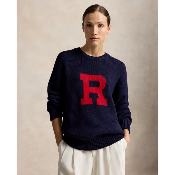 Navy Combo Relaxed Fit Wool Letter Sweater Polo Ralph Lauren 6