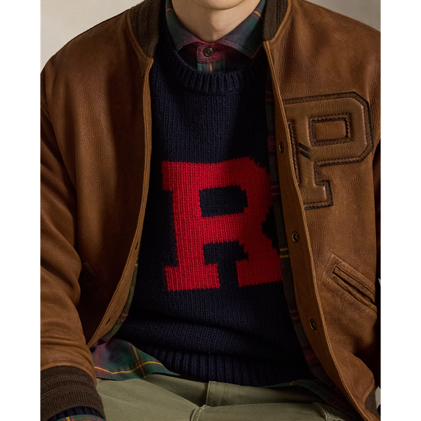 Navy Combo Relaxed Fit Wool Letter Sweater Polo Ralph Lauren 8
