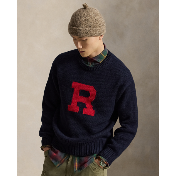 Navy Combo Relaxed Fit Wool Letter Sweater Polo Ralph Lauren 10