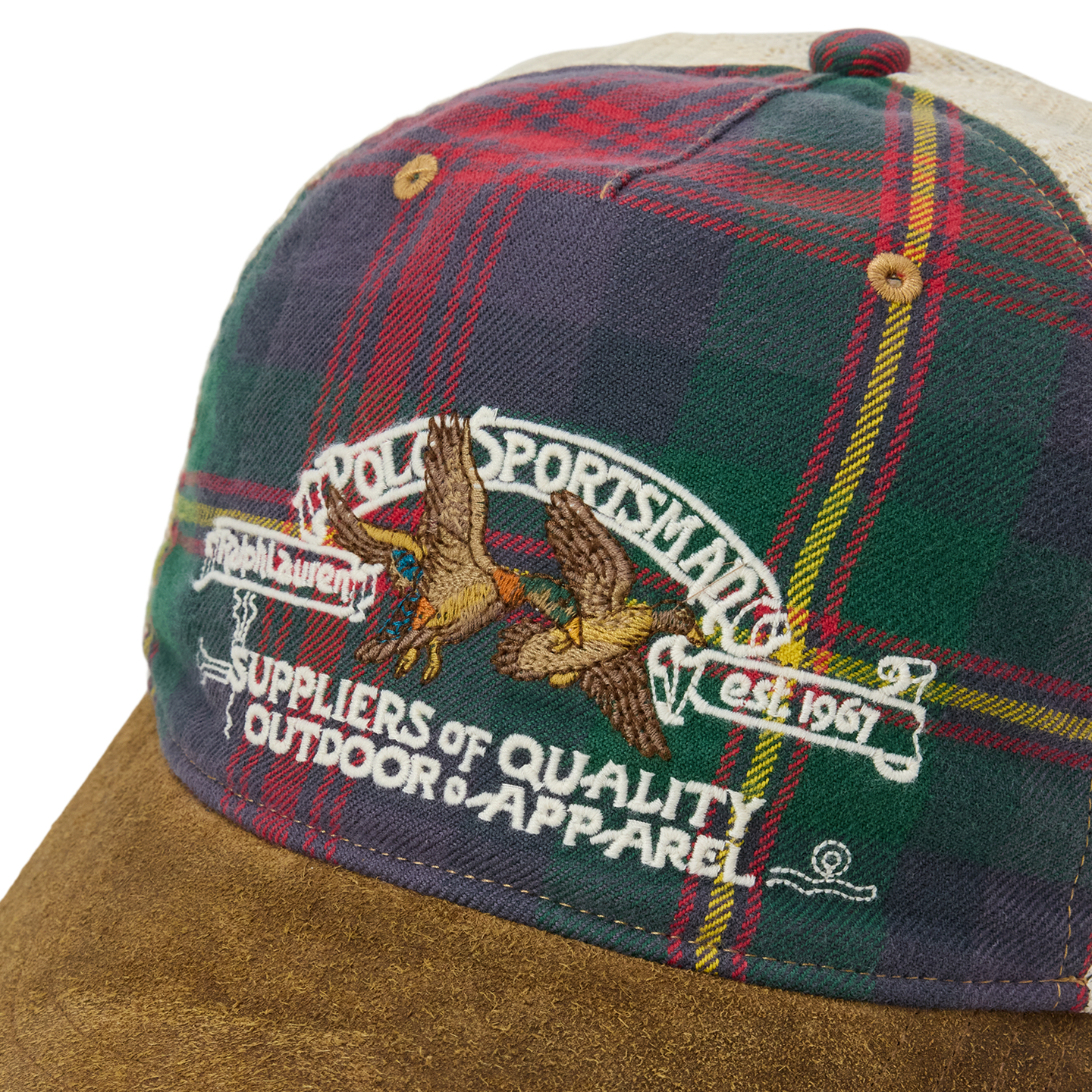 Мужская кепка Ralph Lauren Polo Sportsman Flannel Trucker, цвет: Зелёный красный разноцветный / Коричневый — фото 2