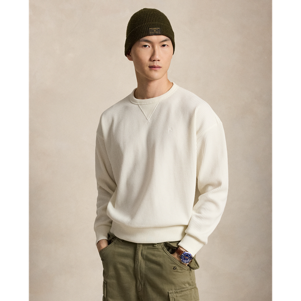 Trophy Cream Relaxed Fit Waffle-Knit Sweatshirt Polo Ralph Lauren 1