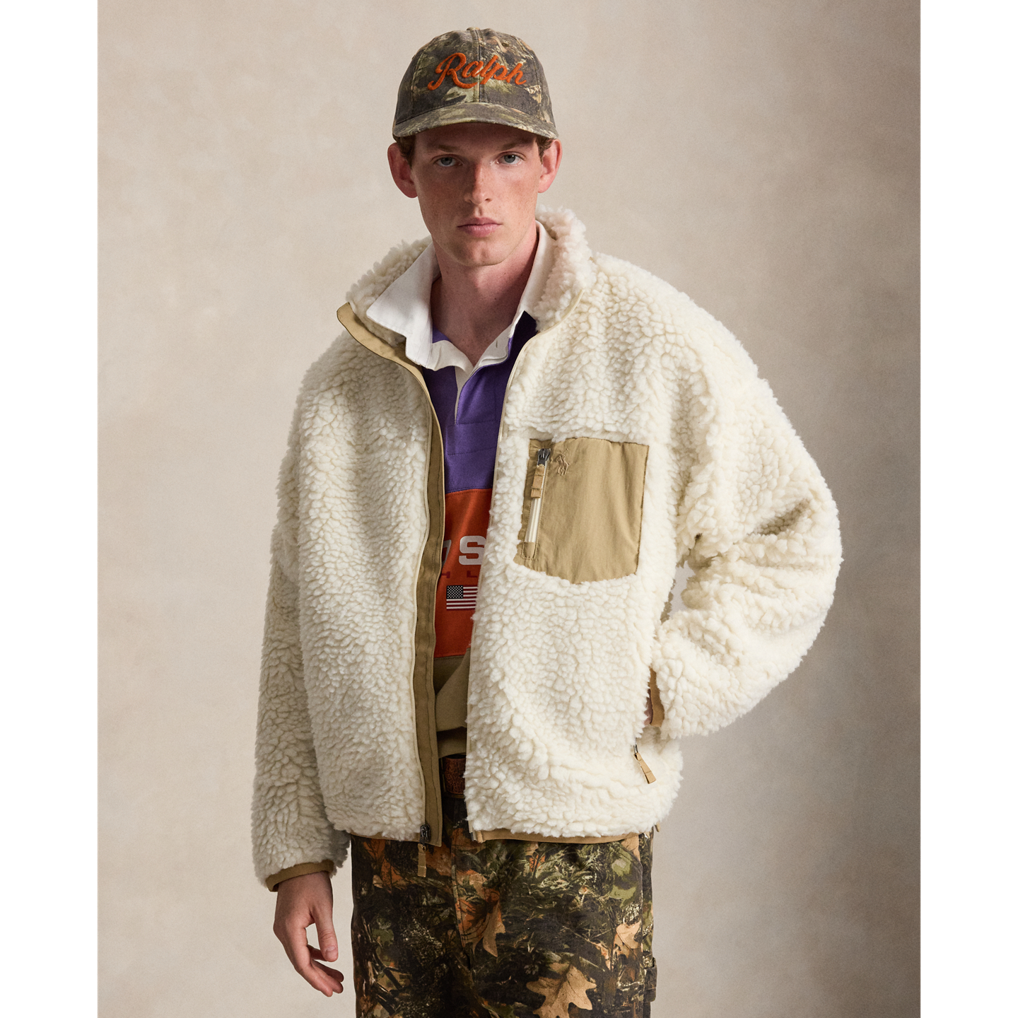 Мужская куртка Ralph Lauren Relaxed Fit Pile Fleece, цвет: Кремовый — фото 5