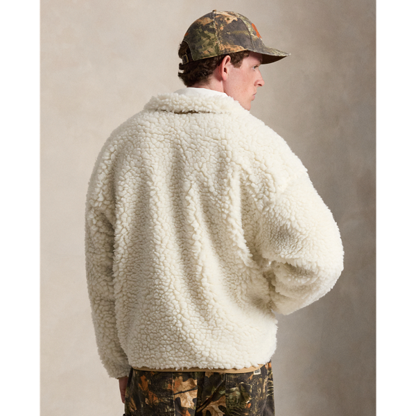 Clubhouse Cream Relaxed Fit Pile Fleece Jacket Polo Ralph Lauren 5