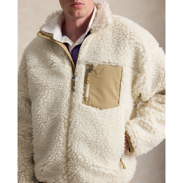 Clubhouse Cream Relaxed Fit Pile Fleece Jacket Polo Ralph Lauren 6