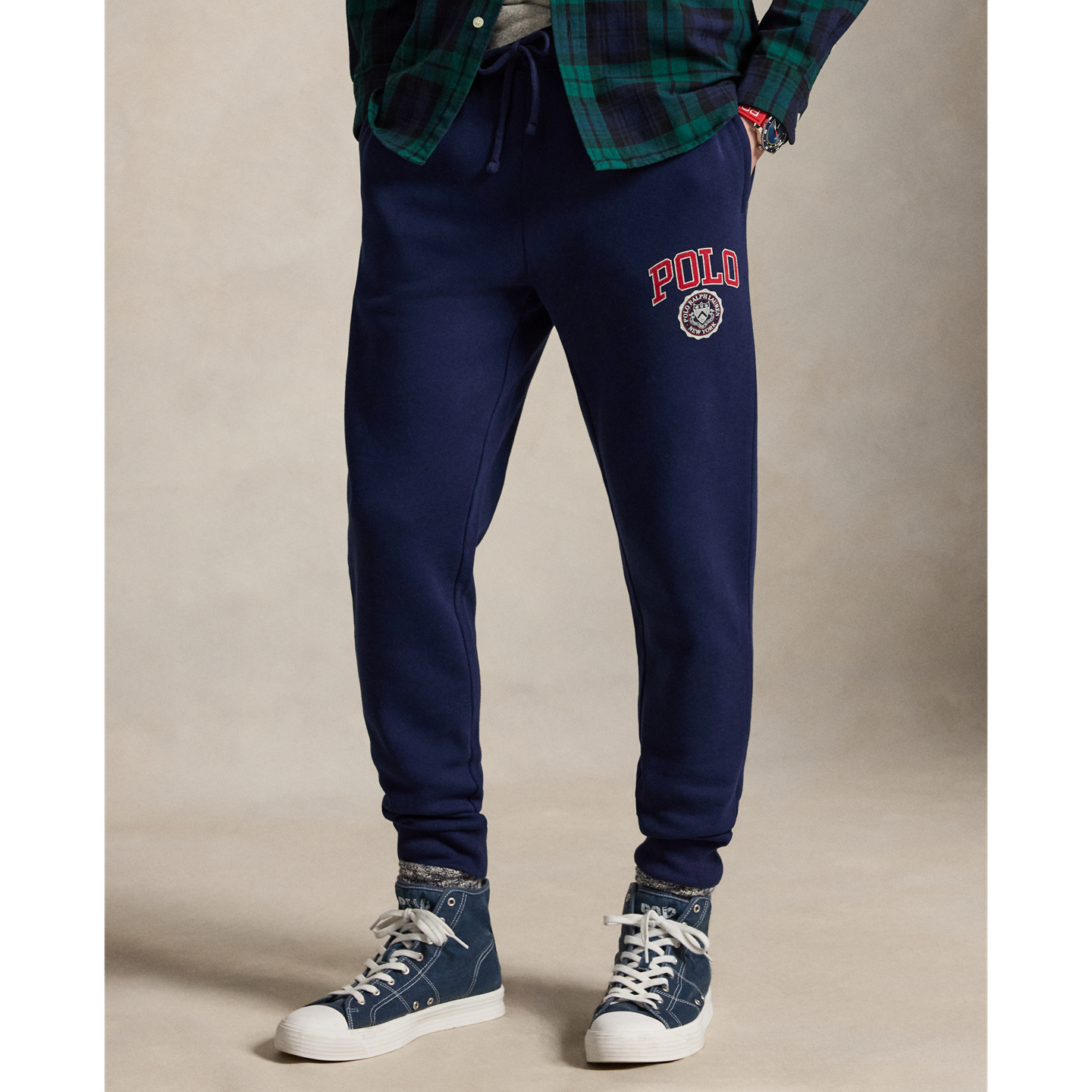 Мужские брюки Polo Ralph Lauren Logo Fleece Jogger, цвет: Тёмно-синий — фото 1
