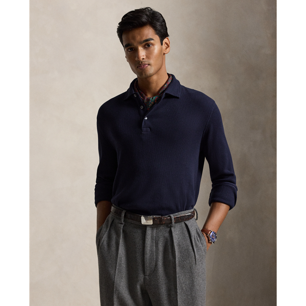 Standard Fit Waffle-Knit Polo Shirt