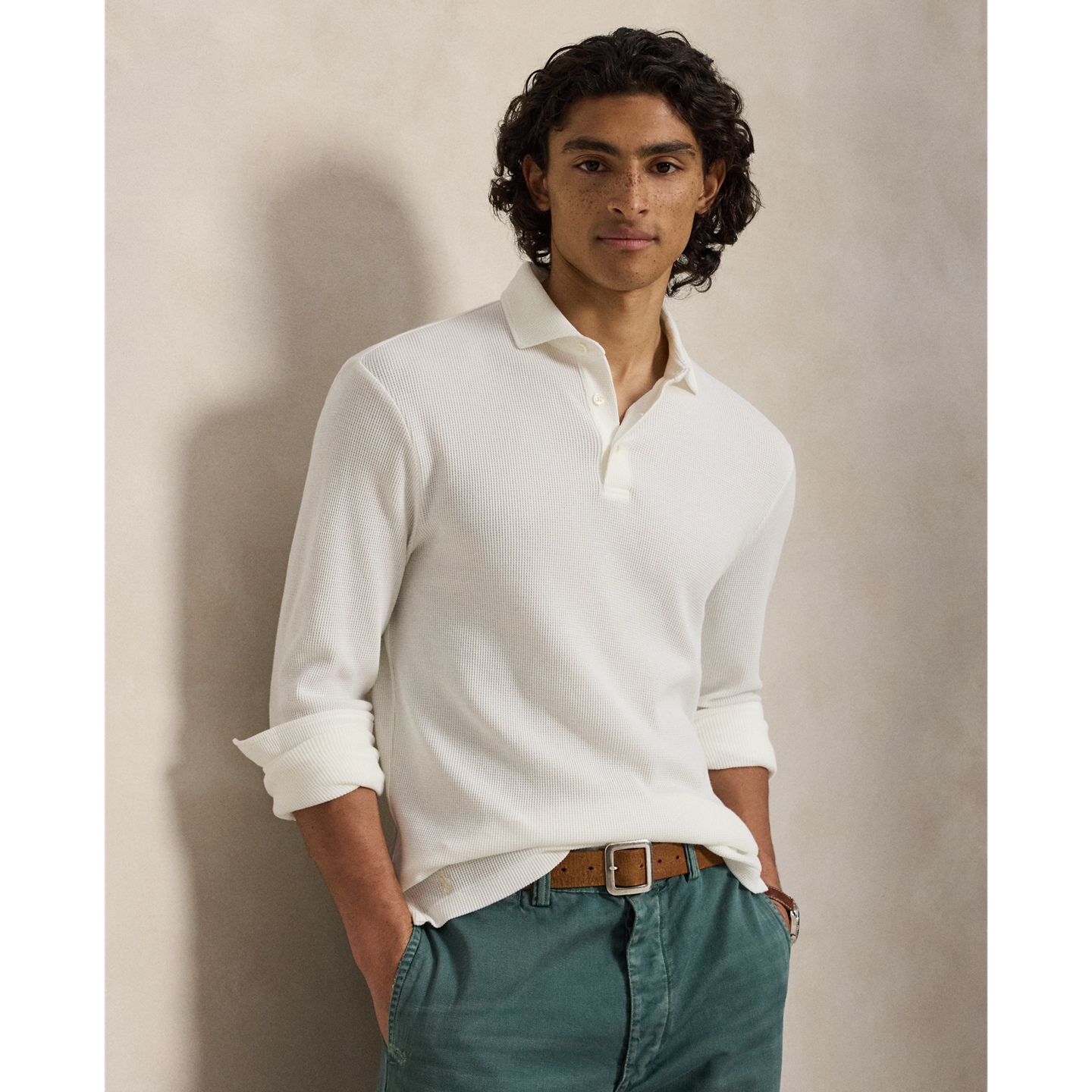 Мужское поло Ralph Lauren Standard Fit Waffle-Knit Polo, цвет: Nevis — фото 4