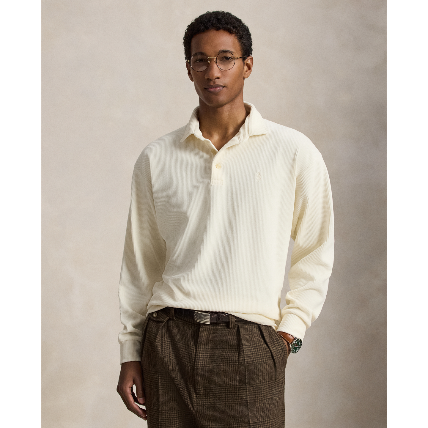Мужское поло Ralph Lauren Relaxed Fit Knit Corduroy Polo, цвет: Кремовый — фото 4
