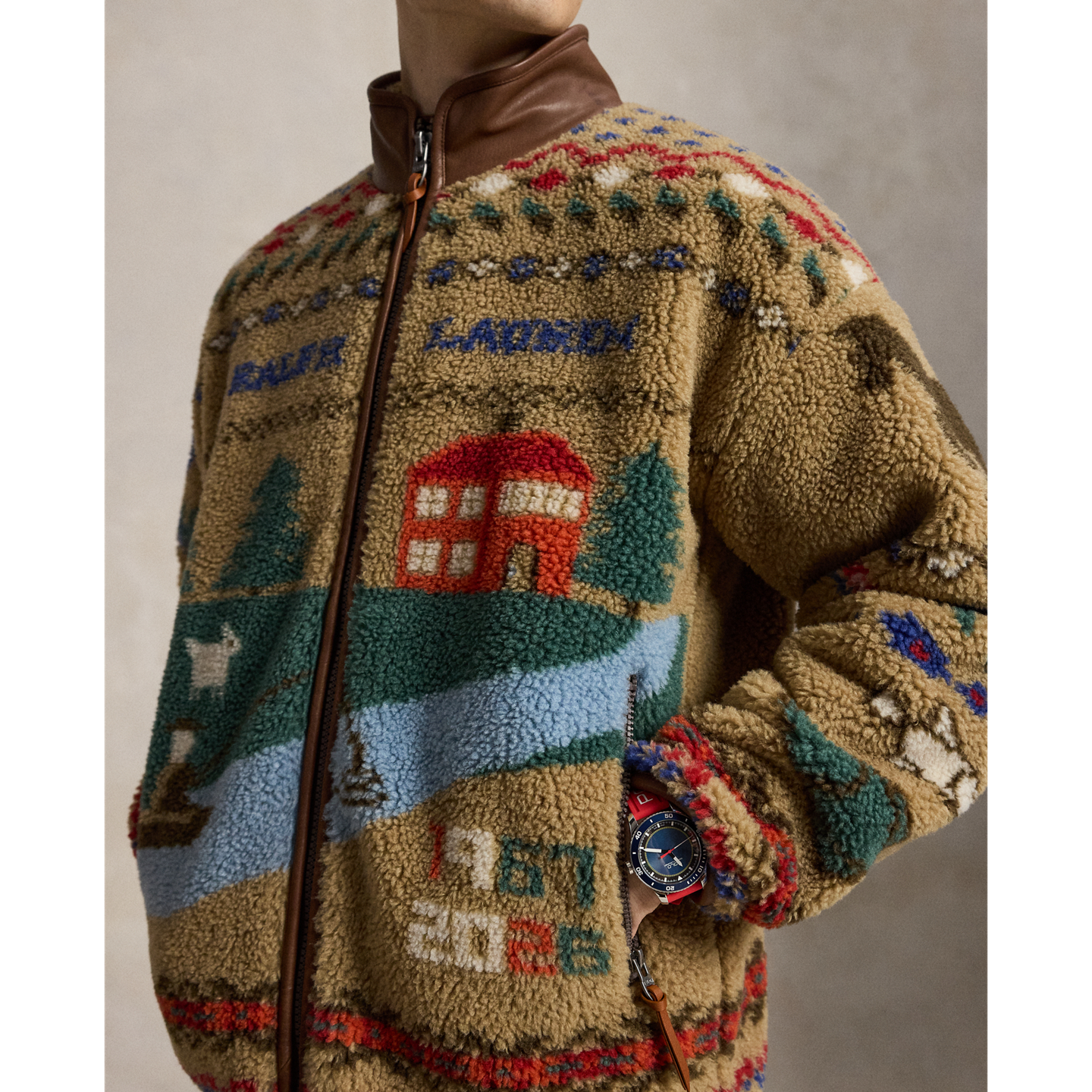 Мужская куртка Ralph Lauren Scenic Pile Fleece, цвет: Хаки — фото 3