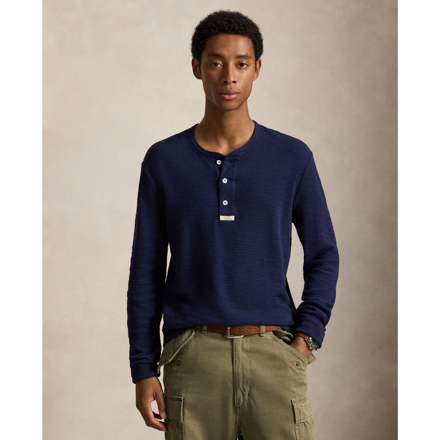 Мужская рубашка Ralph Lauren Waffle-Knit Henley, цвет: Тёмно-синий — фото 5