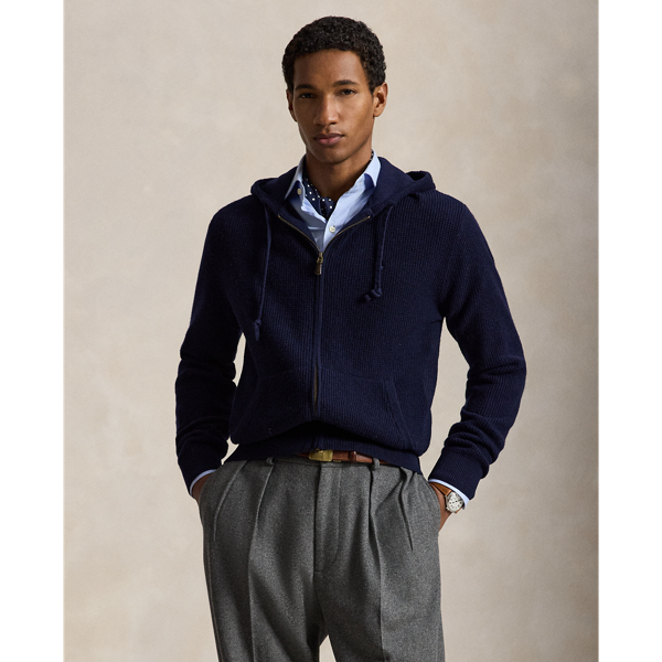 Hunter Navy Waffle-Knit Wool-Cotton Hooded Sweater Polo Ralph Lauren 1