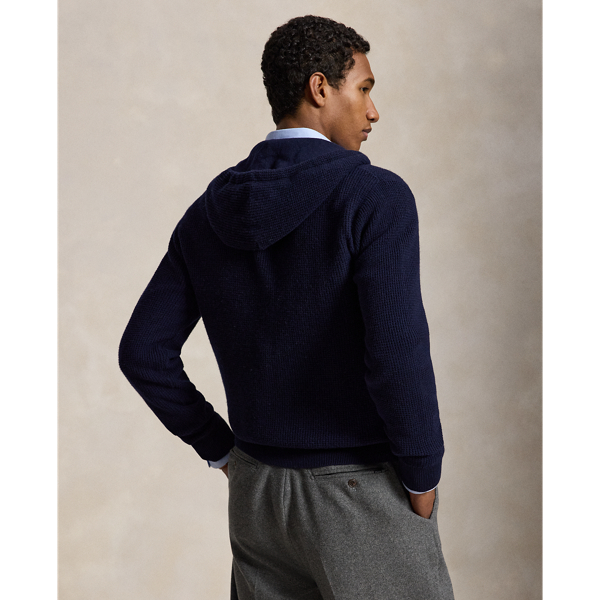 Hunter Navy Waffle-Knit Wool-Cotton Hooded Sweater Polo Ralph Lauren 5