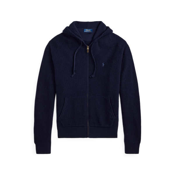 Hunter Navy Waffle-Knit Wool-Cotton Hooded Sweater Polo Ralph Lauren 2