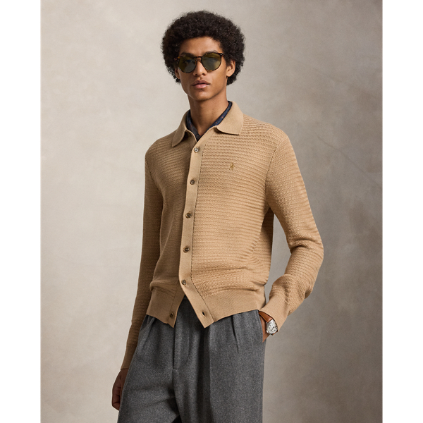Washable Wool Polo Collar Cardigan