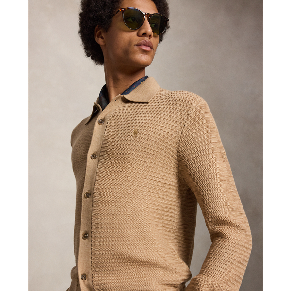 Washable Wool Polo Collar Cardigan