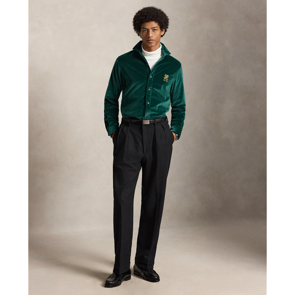 Moss Agate Classic Fit Embroidered Velvet Shirt Polo Ralph Lauren 2