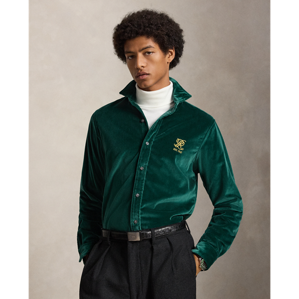 Classic Fit Embroidered Velvet Shirt