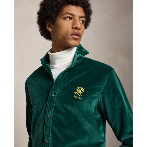 Moss Agate Classic Fit Embroidered Velvet Shirt Polo Ralph Lauren 4