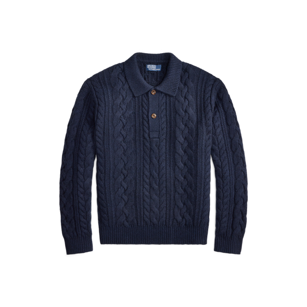 Camisola em malha Aran com gola Polo