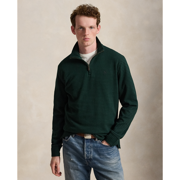 Checked Estate-Rib Quarter-Zip Pullover