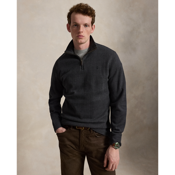 Plaid Estate-Rib Quarter-Zip Pullover