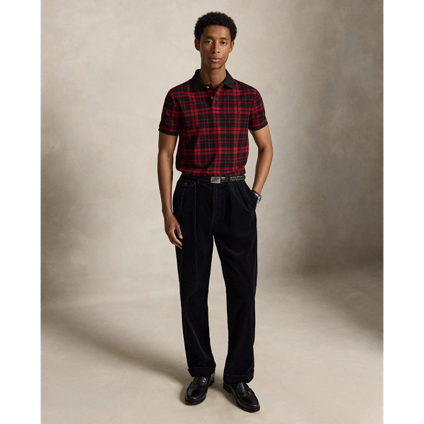 Custom Slim Fit Plaid Mesh Polo Shirt