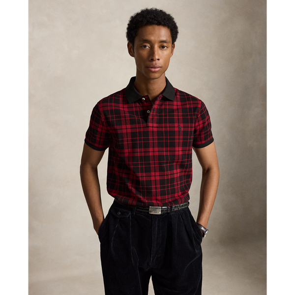 Custom Slim Fit Plaid Mesh Polo Shirt