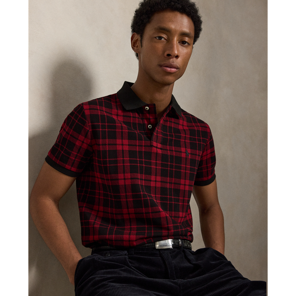 Custom Slim Fit Plaid Mesh Polo Shirt