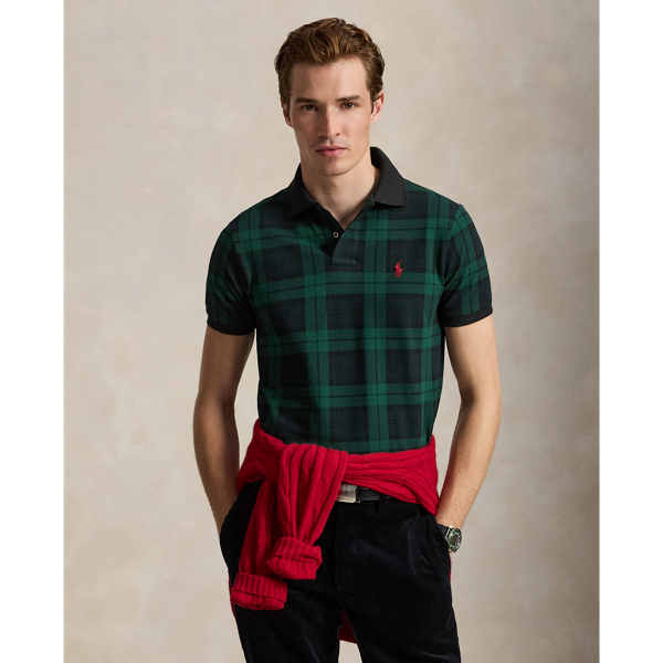 Custom Slim Fit Plaid Mesh Polo Shirt
