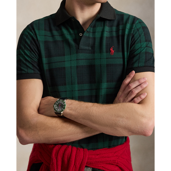 Custom Slim Fit Plaid Mesh Polo Shirt