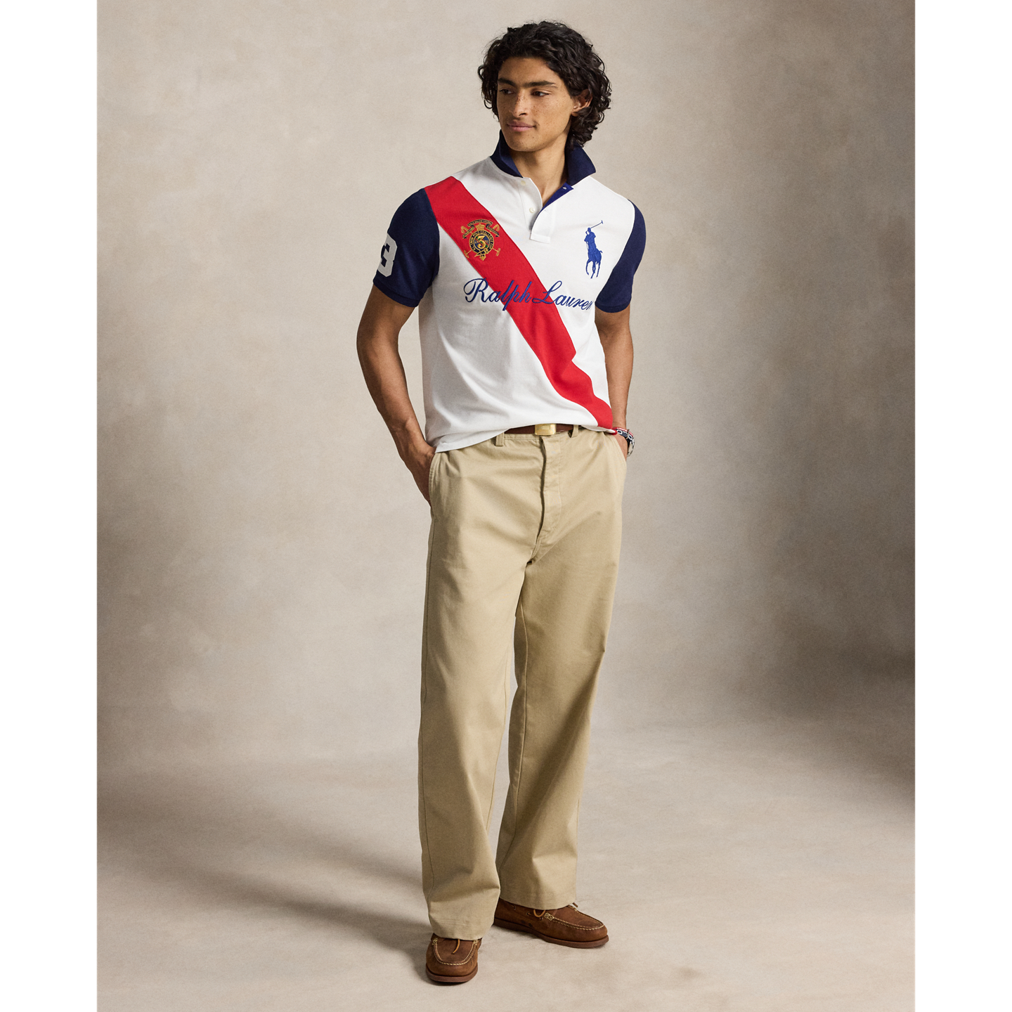 Мужское поло Polo Ralph Lauren Classic Fit Big Pony Polo, цвет: Белый разноцветный — фото 1