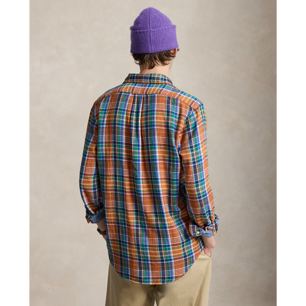 Orange Green Multi Custom Fit Plaid Double-Faced Shirt Polo Ralph Lauren 5