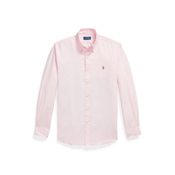 Chemise Oxford ray&eacute;e stretch Custom Fit Polo Ralph Lauren en Rose Carmel/Blanc 1
