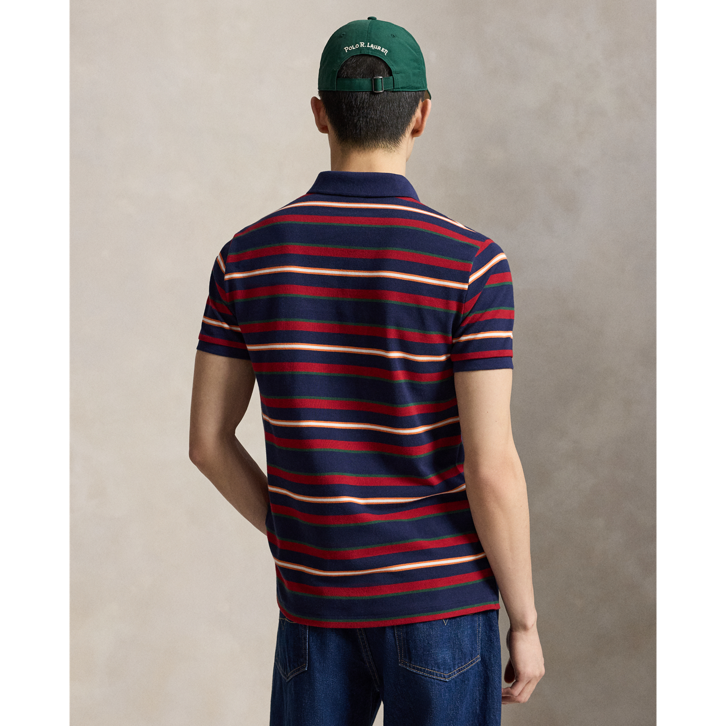 Мужское поло Ralph Lauren Classic Fit Striped Mesh Polo, цвет: Тёмно-синий разноцветный — фото 2