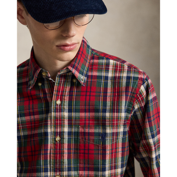 Red/Green Multi Custom Fit Plaid Brushed Oxford Shirt Polo Ralph Lauren 5