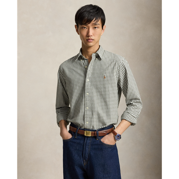 White Olive Shrub Custom Fit Gingham Oxford Shirt Polo Ralph Lauren 1