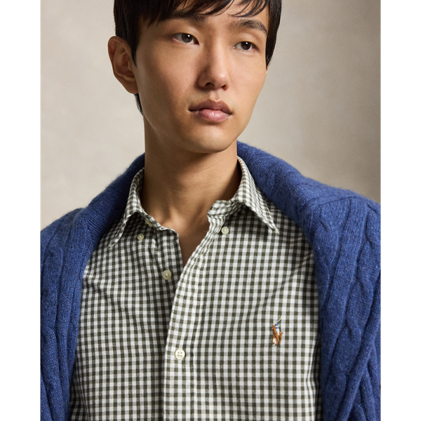 White Olive Shrub Custom Fit Gingham Oxford Shirt Polo Ralph Lauren 5