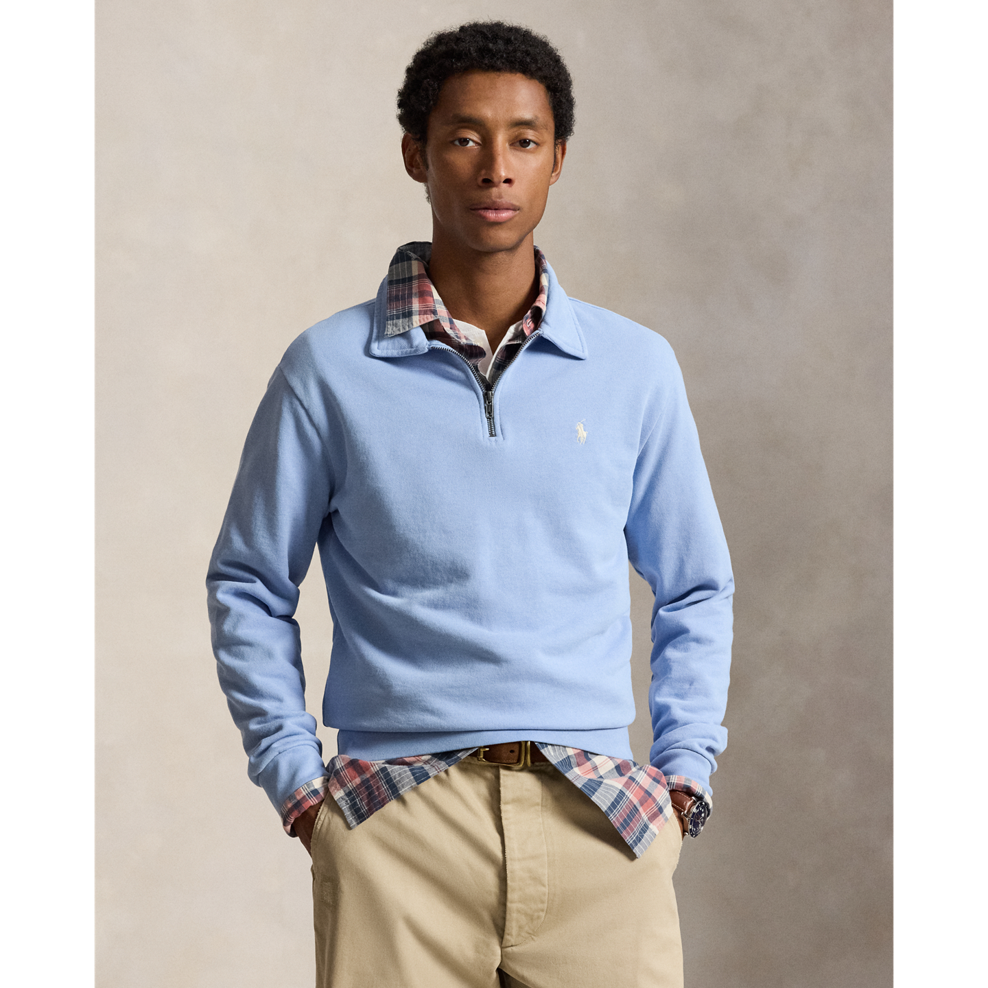 Мужская толстовка Polo Ralph Lauren Loopback Fleece Collared, цвет: Шамбре синий — фото 5