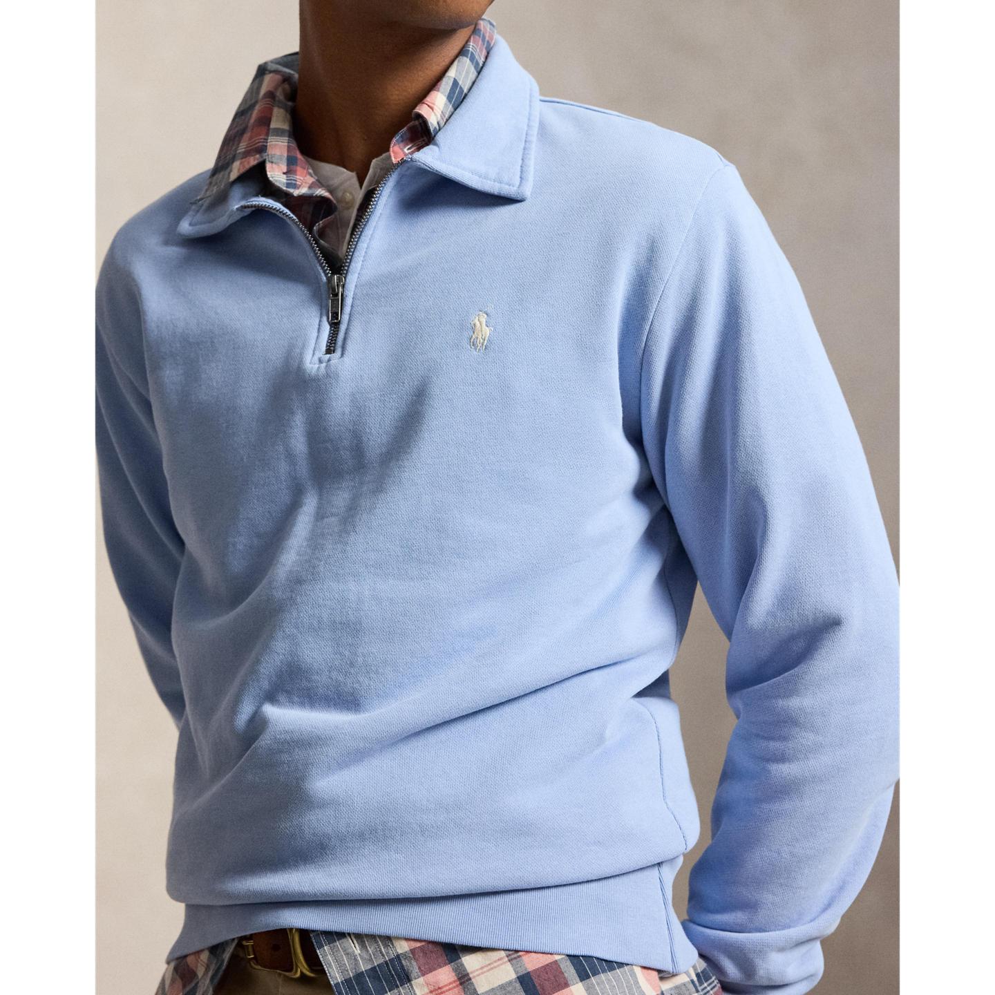 Мужская толстовка Polo Ralph Lauren Loopback Fleece Collared, цвет: Шамбре синий — фото 3