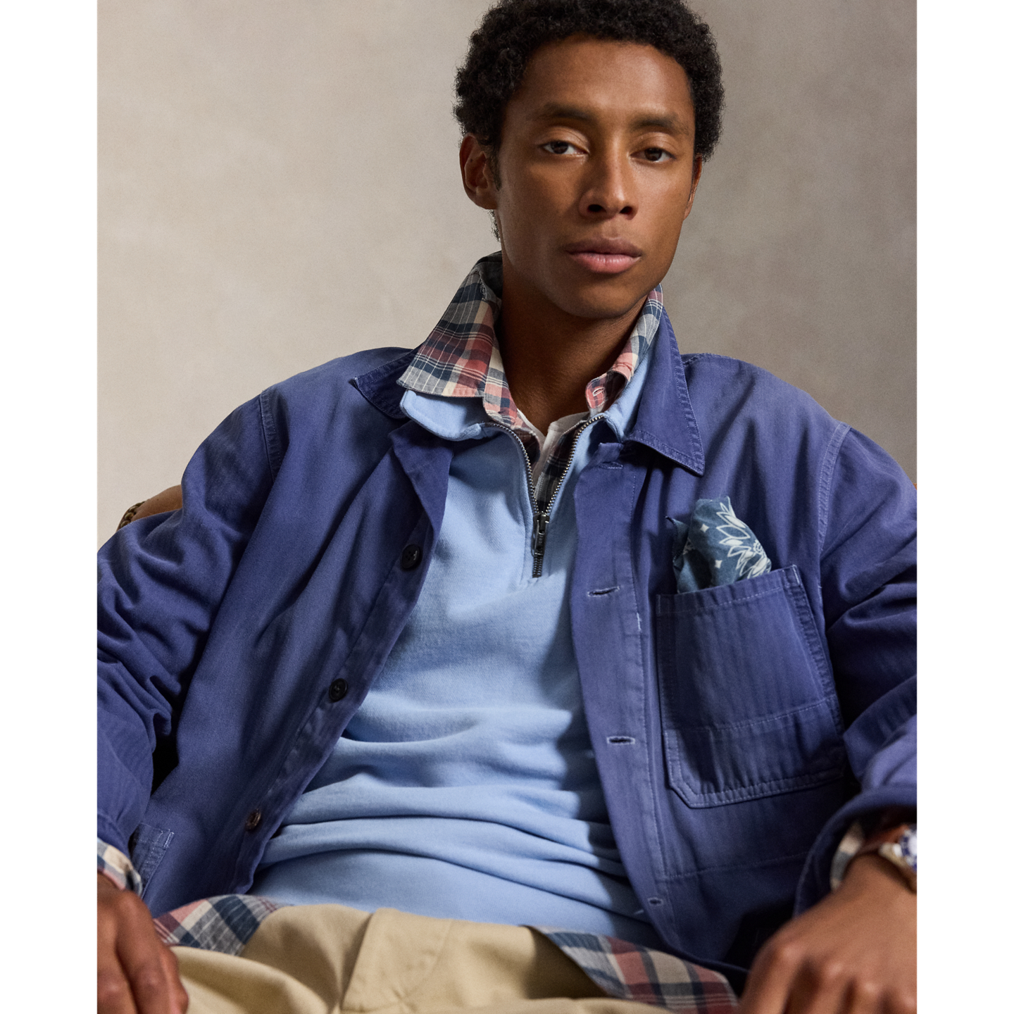 Мужская толстовка Polo Ralph Lauren Loopback Fleece Collared, цвет: Шамбре синий — фото 4