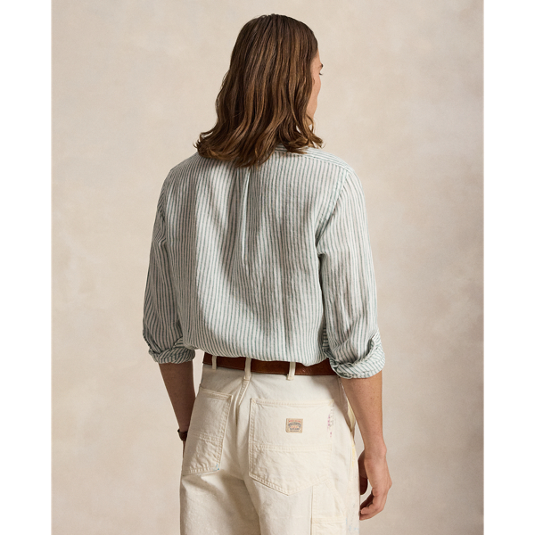 White Seafoam Classic Fit Striped Linen Shirt Polo Ralph Lauren 5